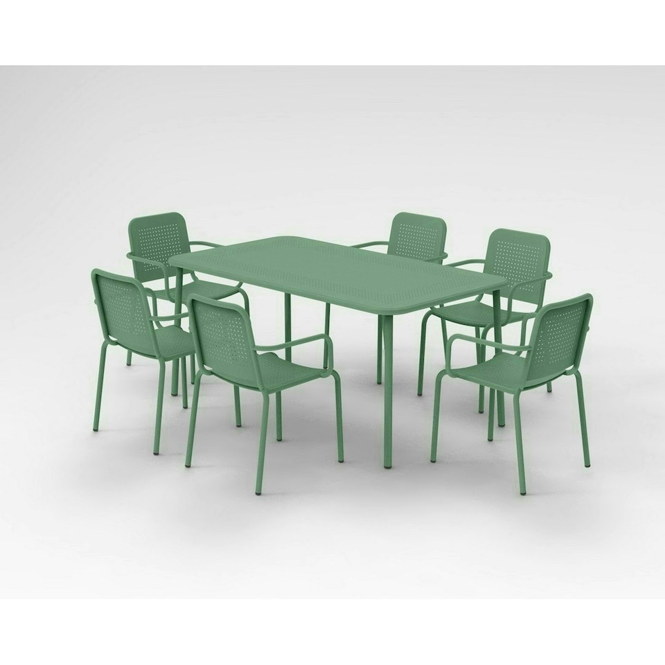 image 1 of Porto 6 Seater Stacking Rectangular Dining Set - Steel - Olive