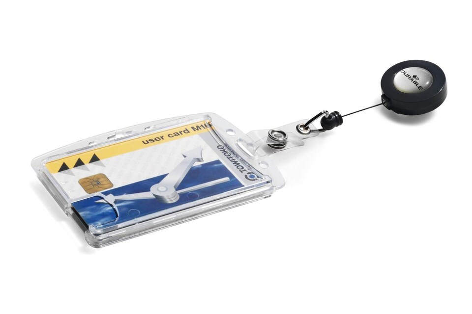 image 1 of Durable Enclosed 2 Card Badge Reel Security Pass ID Holders | 10 Pack | Clear
