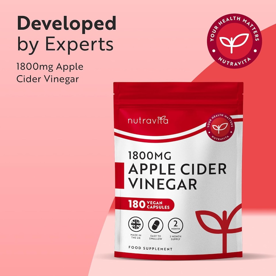 image 1 of Nutravita Apple Cider Vinegar Capsules 1800mg - Raw & Unfiltered ACV from UK Grown Apples - 180 High Strength Vegan Capsules - 60 Day Supply