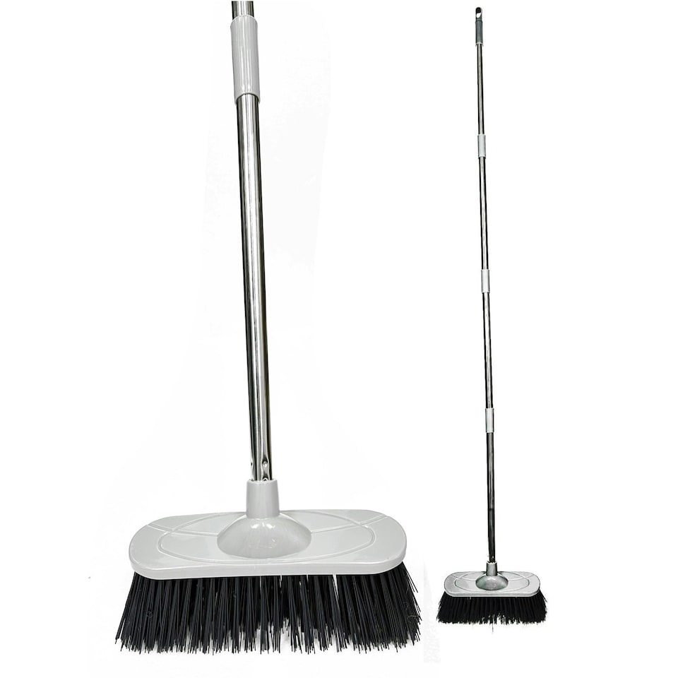 image 1 of Heavy Duty Stainless Steel Broom with Handle Outdoor Garden Hard Bristle Brush
