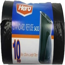 Hero 50L Black Bin Bags – Strong Heavy Duty Rubbish Sacks | Tear-Resistant Waste Liners for Kitchen, Home, Office & Garden – 10 Bags