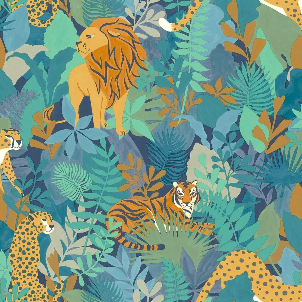 image 1 of Holden Décor Animal Kingdom Wallpaper - Blue - 10m x 53cm Blue