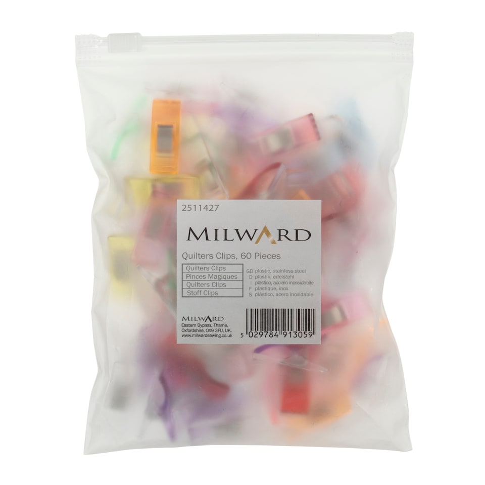 image 1 of Milward Quilters Clips - 60 Bright Neon Fabric & Sewing Clips with Seam Guides, Safer than Pins