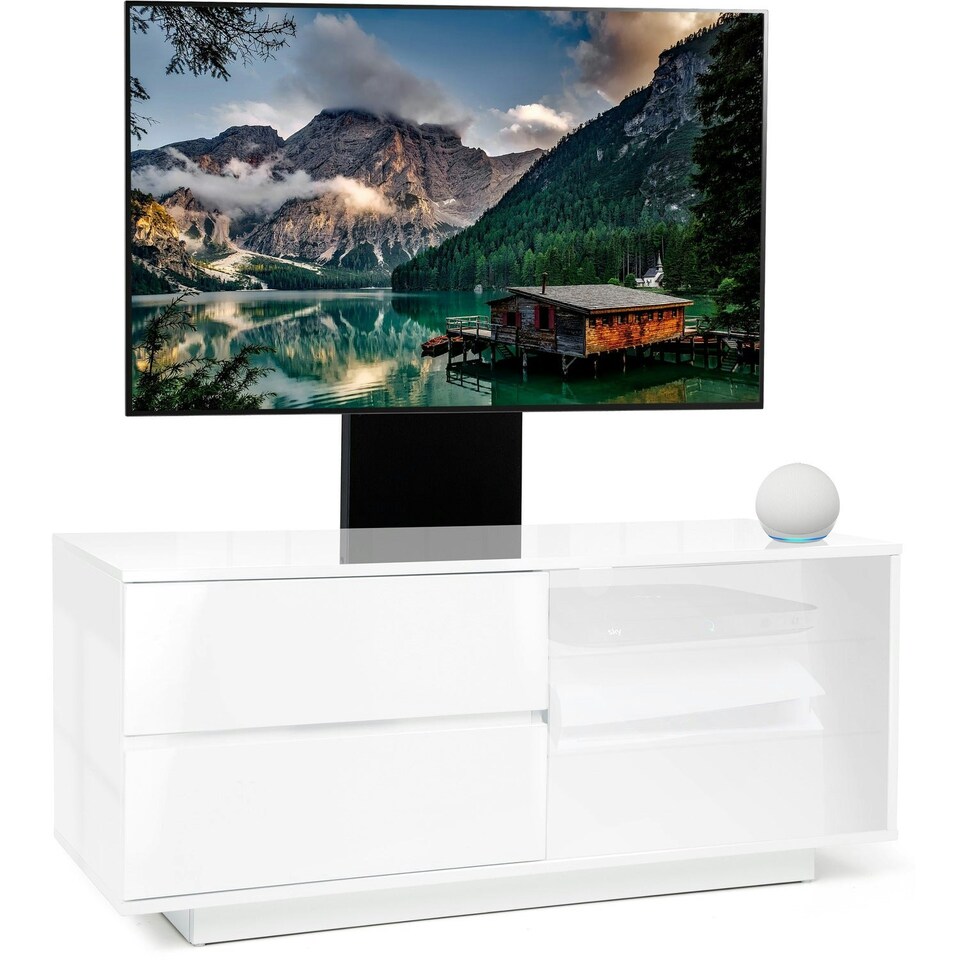 image 1 of Centurion Supports Gallus Ultra Gloss White with 2-White Drawers and White Door 32"-55" LED/LCD/Plasma Cabinet TV Stand with Mounting Arm