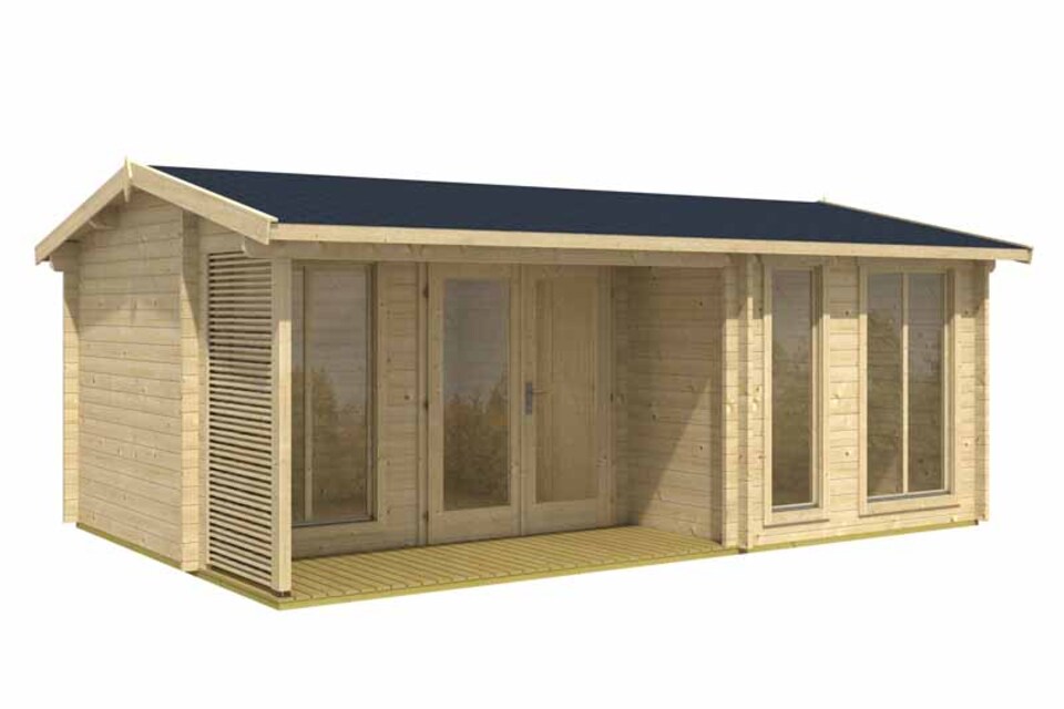 image 1 of Montrose 44-Log Cabin, Wooden Garden Room, Timber Summerhouse, Home Office - L615 x W429.7 x H250.8 cm | Brown