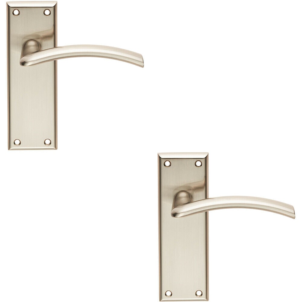 Loops 2x PAIR Arched Lever on Latch Backplate Door Handle 150 x 50mm Satin Nickel in Metallics