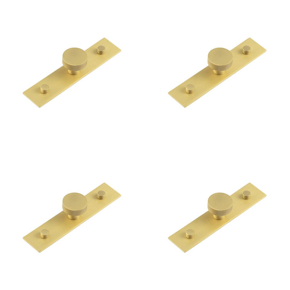 image 1 of 4 PACK Satin Brass Cupboard Knob with Backplate - 30mm Knurling Design - Kitchen Cabinet Knob