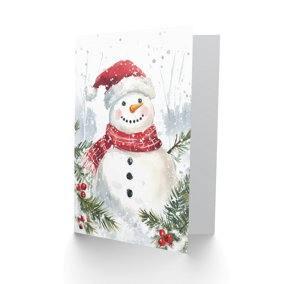 image 1 of Santa Hat Scarf Snowman Holly Blank For Him Or Her Art Xmas Festive Christmas Card