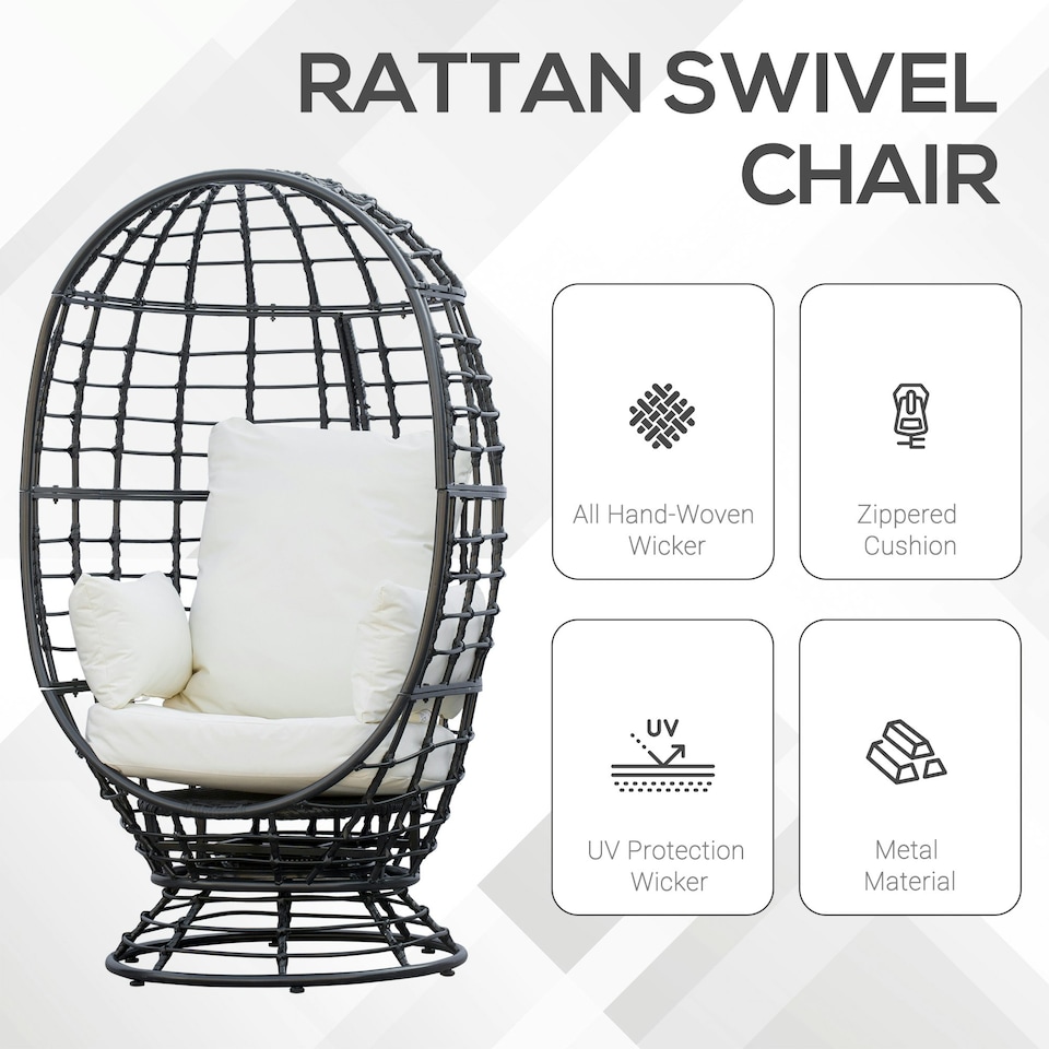 image 1 of Outsunny Swivel Egg Chair Rattan Outdoor Chair with Cushion for Patio Black