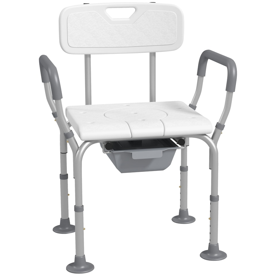 image 1 of HOMCOM 3-in-1 Shower Chair Adjustable Bedside Commode Raised Toilet Seat White