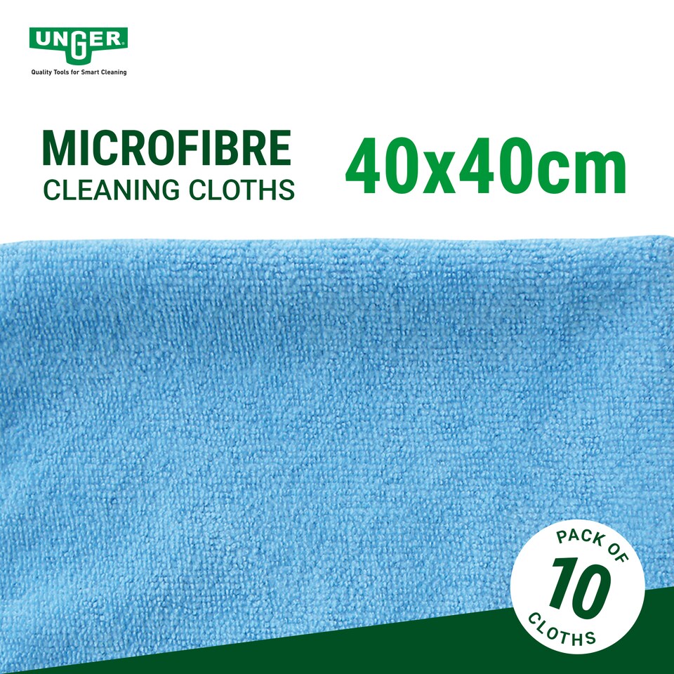 image 1 of Cleaner Cloth Microfibre Cloths 10 Pack Blue 40x40cm Washable 200x Kitchen, Bathroom, Car & Window Cleaning by UNGER