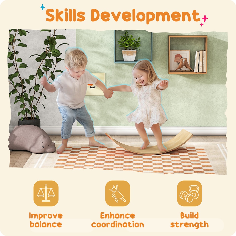 image 1 of AIYAPLAY Wooden Balance Board for Kids, Wobble Board with Felt, Orange