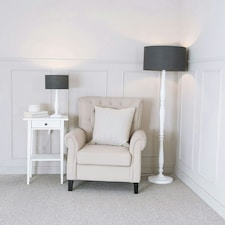 ValueLights Victoria White Wood Traditional Stem Table Lamp with Charcoal Fabric Drum Shade