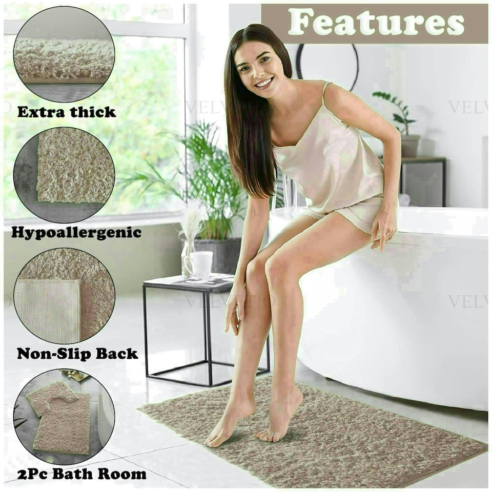 image 1 of VELVETIO Bath Mats & Pedestal Mat Set Anti Slip Super Soft Water Absorbent Pink | Blush Pink
