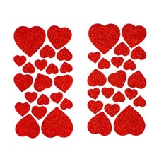 Red Glitter Foam Heart Stickers - Pack of 40