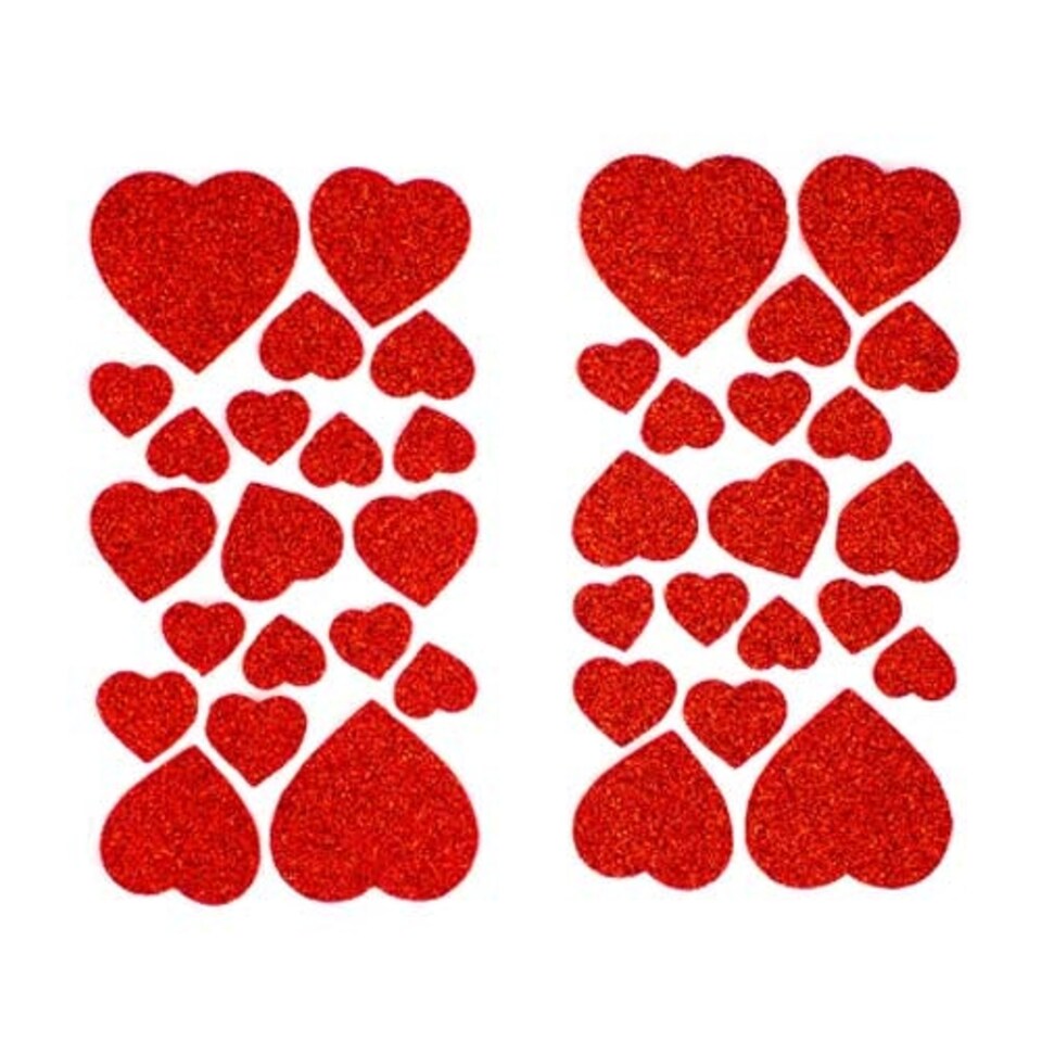 Red Glitter Foam Heart Stickers - Pack of 40