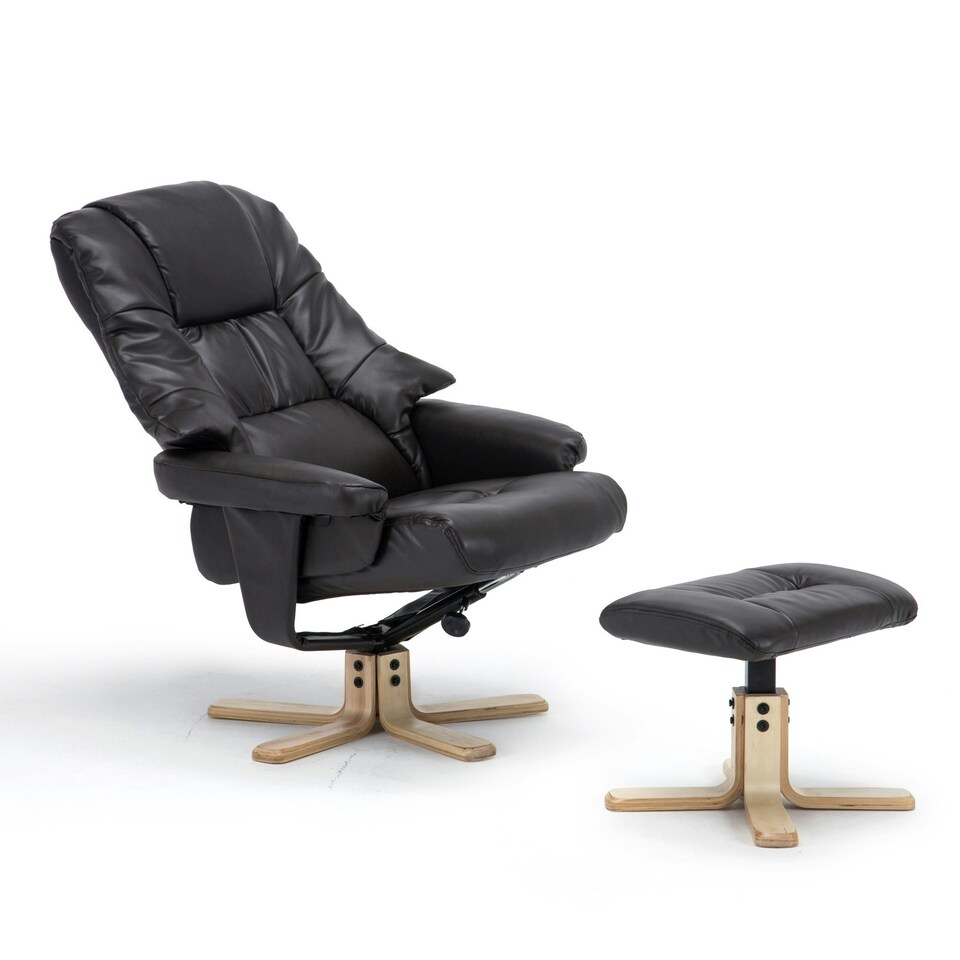 image 1 of Sorento Bonded Leather Swivel Recliner Armchair Chair w Footstool (Brown)