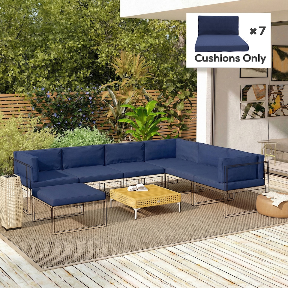 image 1 of Outsunny Replacement Cushions for Outdoor Furniture Garden Seat Cushion Pad | Blue | Dark Blue | Seat: 65x65x8cm, Back: 65x30x8cm