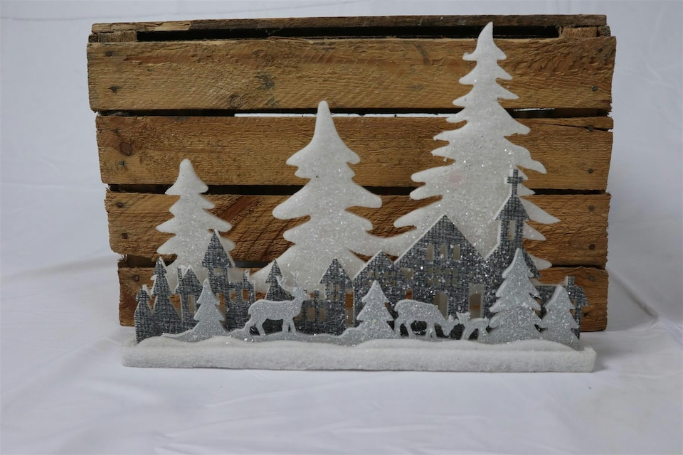 image 1 of Christmas Village Scene Winter Wonderland Glitter Foam Snow Covered Finish Table Decoration, Grey