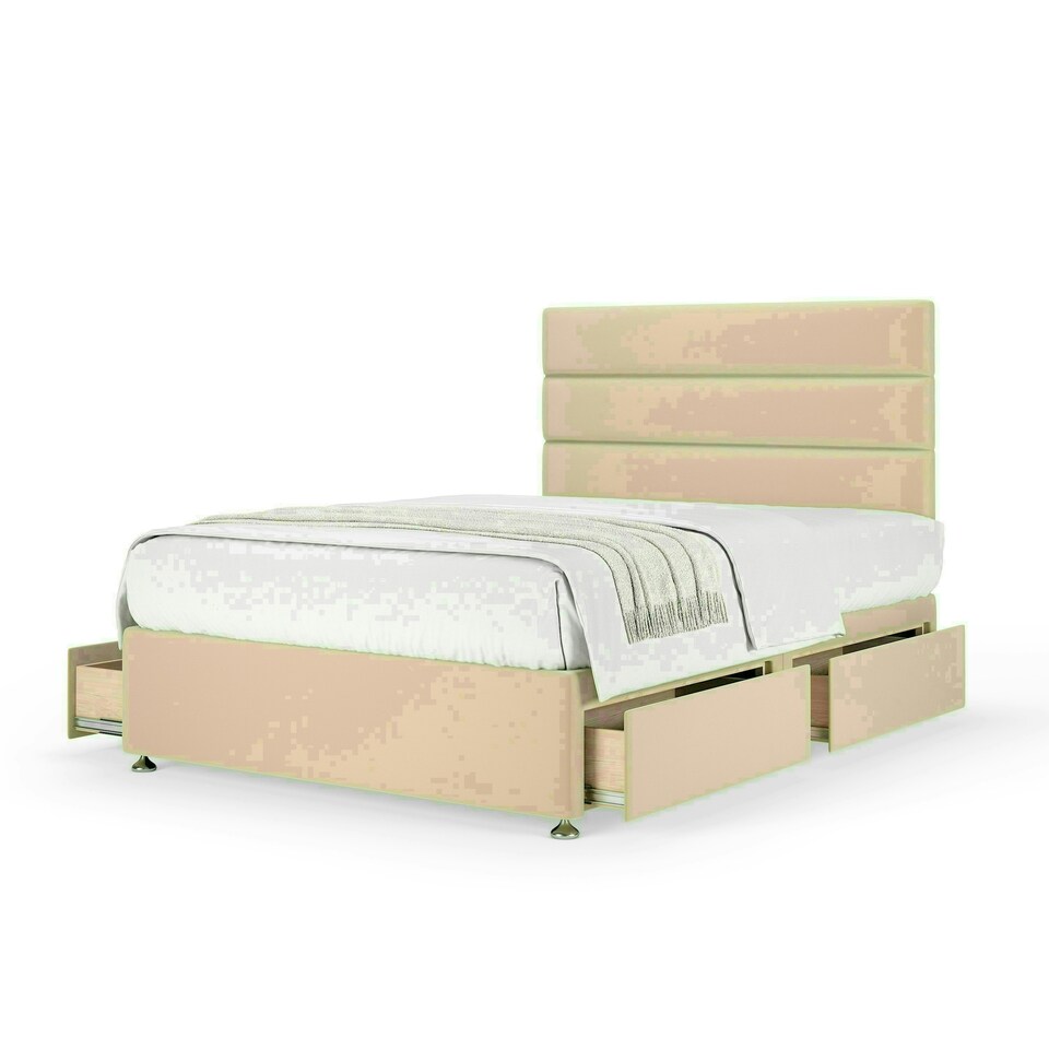 Natural Plush Velvet 4 Drawer Divan Base and Milan Headboard Small Double