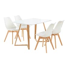 5PCs Dining Set - a White Dallas Dining Table & Set of 4 Lorenzo Tulip Chairs with Padded Seat | White