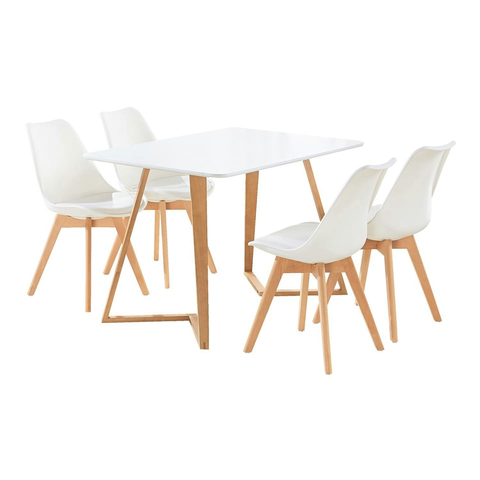 image 1 of 5PCs Dining Set - a White Dallas Dining Table & Set of 4 Lorenzo Tulip Chairs with Padded Seat | White