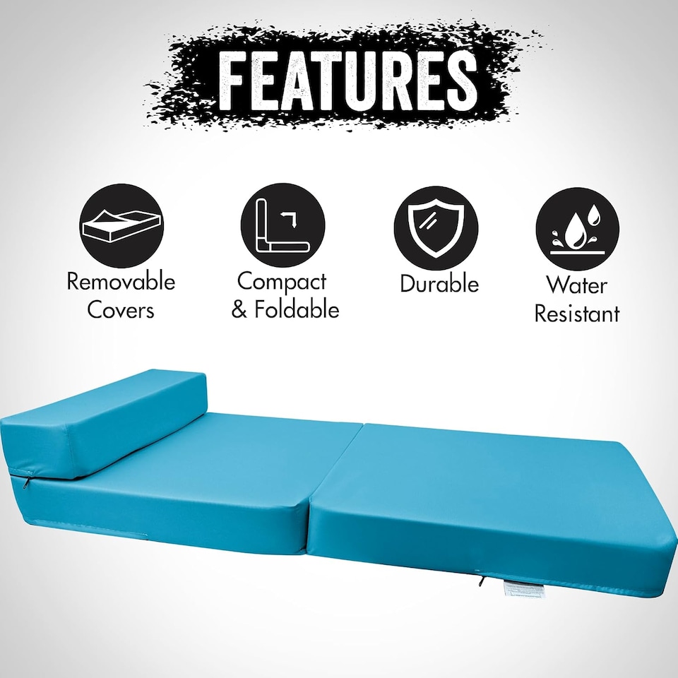 image 1 of Fold Out Single Z Bed Futon Sofa Chair Mattress Aqua