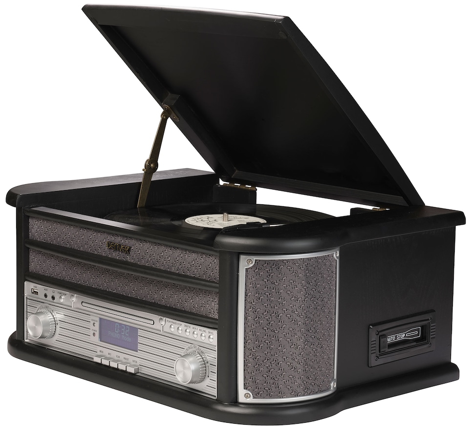 image 1 of Denver 9-in-1 Retro Vintage DAB Bluetooth Wooden Radio Record Player - MRD-51BT | Black | Black