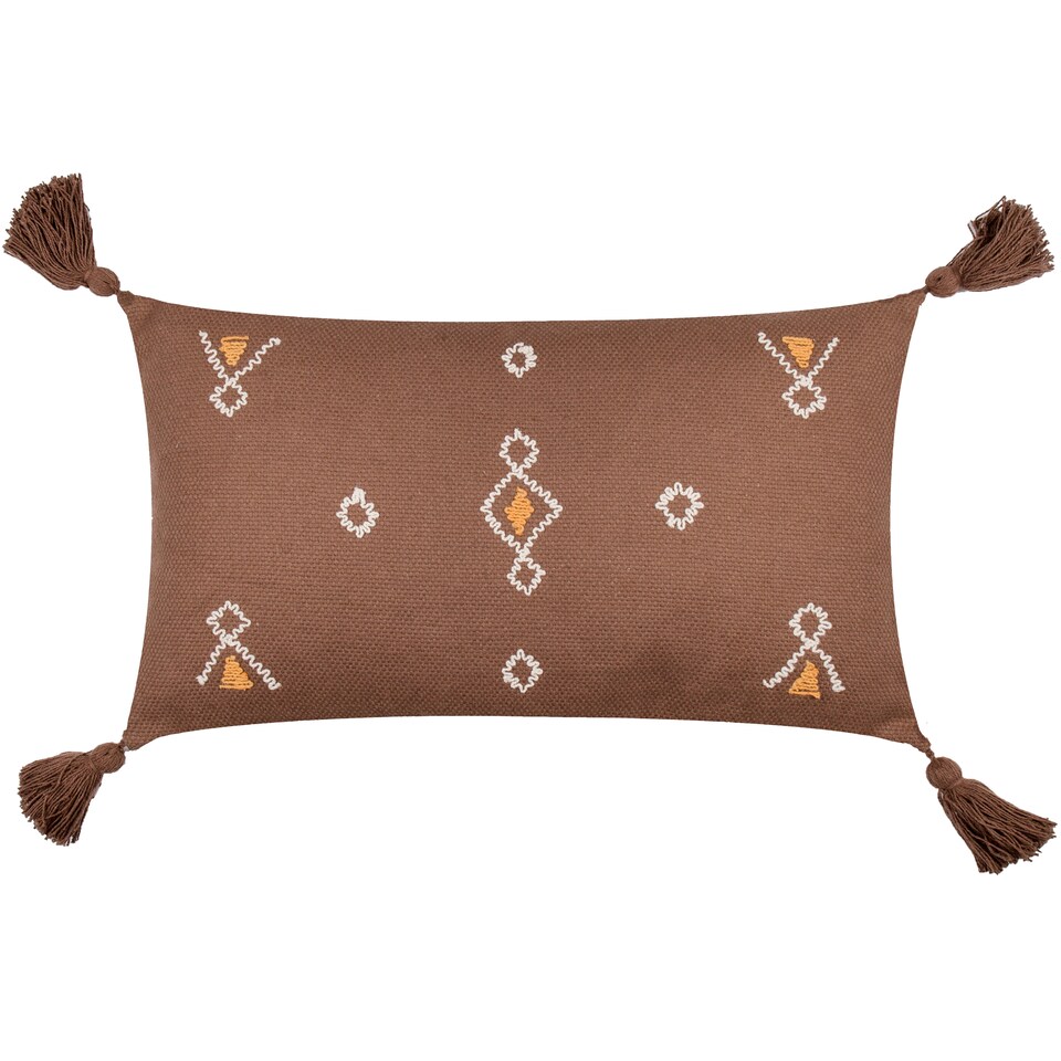 image 1 of Yard Meare Embroidered Cotton Cushion, Cocoa, 30 x 50cm