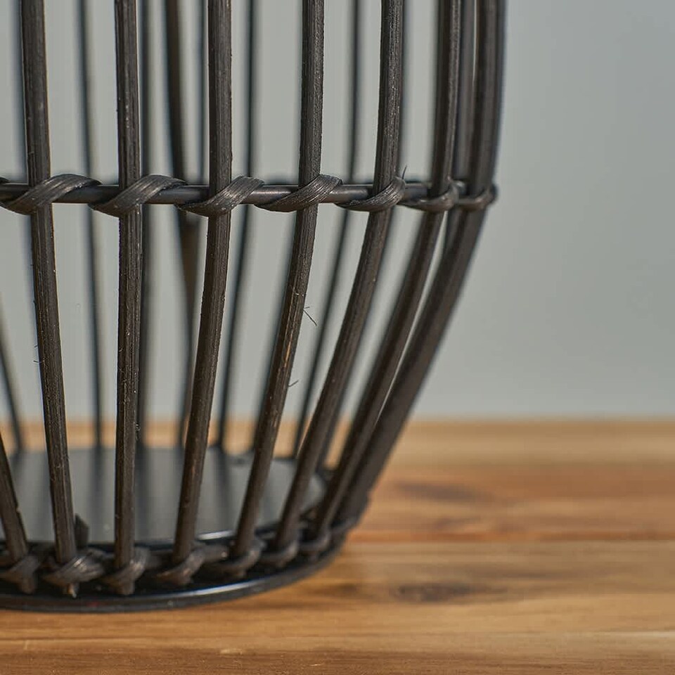 image 1 of ValueLights Hollins Matte Black Rattan Table Lamp White Shade and Bulb