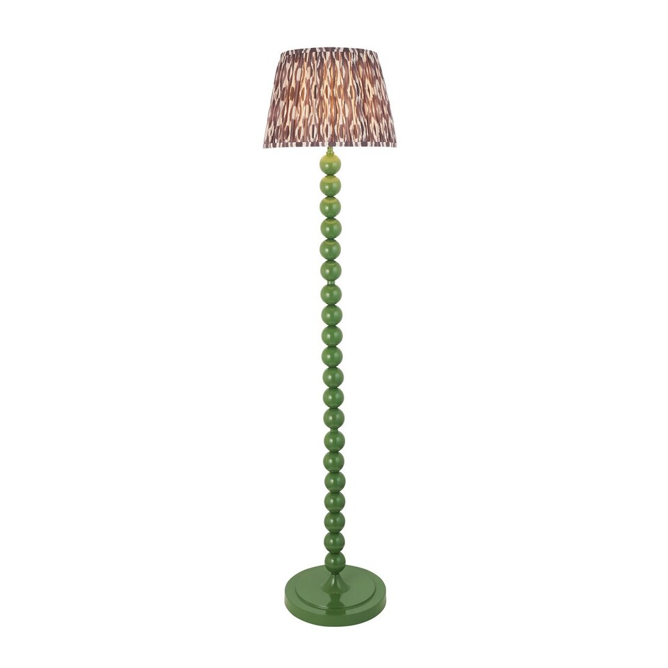image 1 of Higgledy Gloss Cotswold Green Paint Floor Lamp with Pearl Grey Fabric Ikat Shade 35cm E27