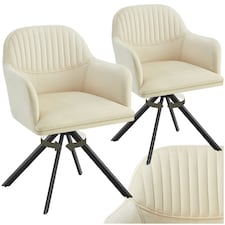 Lounge Armchair Living Room Accent Chair 360 Swivel Slim Steel Legs Velvet Fabric  - Set of 2 Cream | Cream/Black