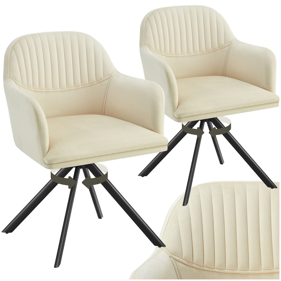 image 1 of Lounge Armchair Living Room Accent Chair 360 Swivel Slim Steel Legs Velvet Fabric  - Set of 2 Cream | Cream/Black