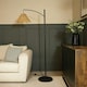 image 2 of ValueLights Preto Black Metal Curve Stem Floor Lamp with a Rattan Wicker Scalloped Edge Shade