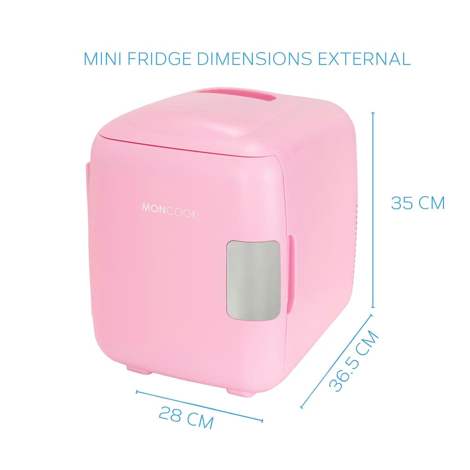 image 1 of MONCOOK Mini Fridge For Bedrooms - Small, Portable & Quiet Mini Fridges For Skincare, Medicine, Food & Drinks - Cooling & Warming Function - 14L - Pink Mono