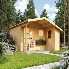 Little Rock-Log Cabin, Wooden Garden Room, Timber Summerhouse, Home Office - L558.7 x W480 x H245.1 cm Brown
