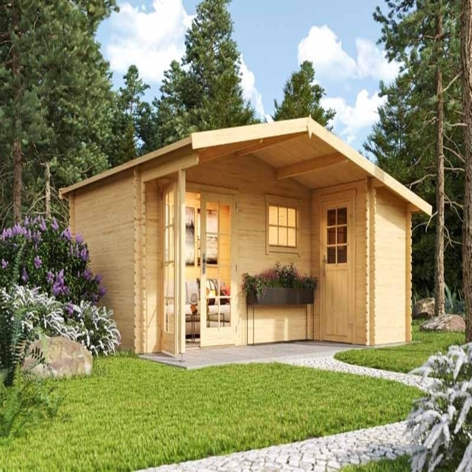 image 1 of Little Rock-Log Cabin, Wooden Garden Room, Timber Summerhouse, Home Office - L558.7 x W480 x H245.1 cm Brown