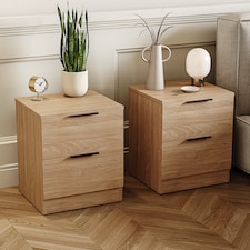 Vida Designs Trega 2 Drawer Bedside Chest Bedroom Storage Unit, (H) 41cm x (W) 39cm x (D) 28cm, Pine, Set of 2