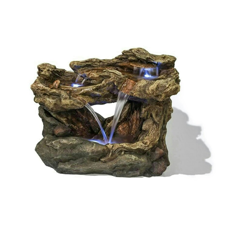 image 1 of Primrose Montana Falls Log Rock Effect Cascade Water Feature with LEDs 77cm