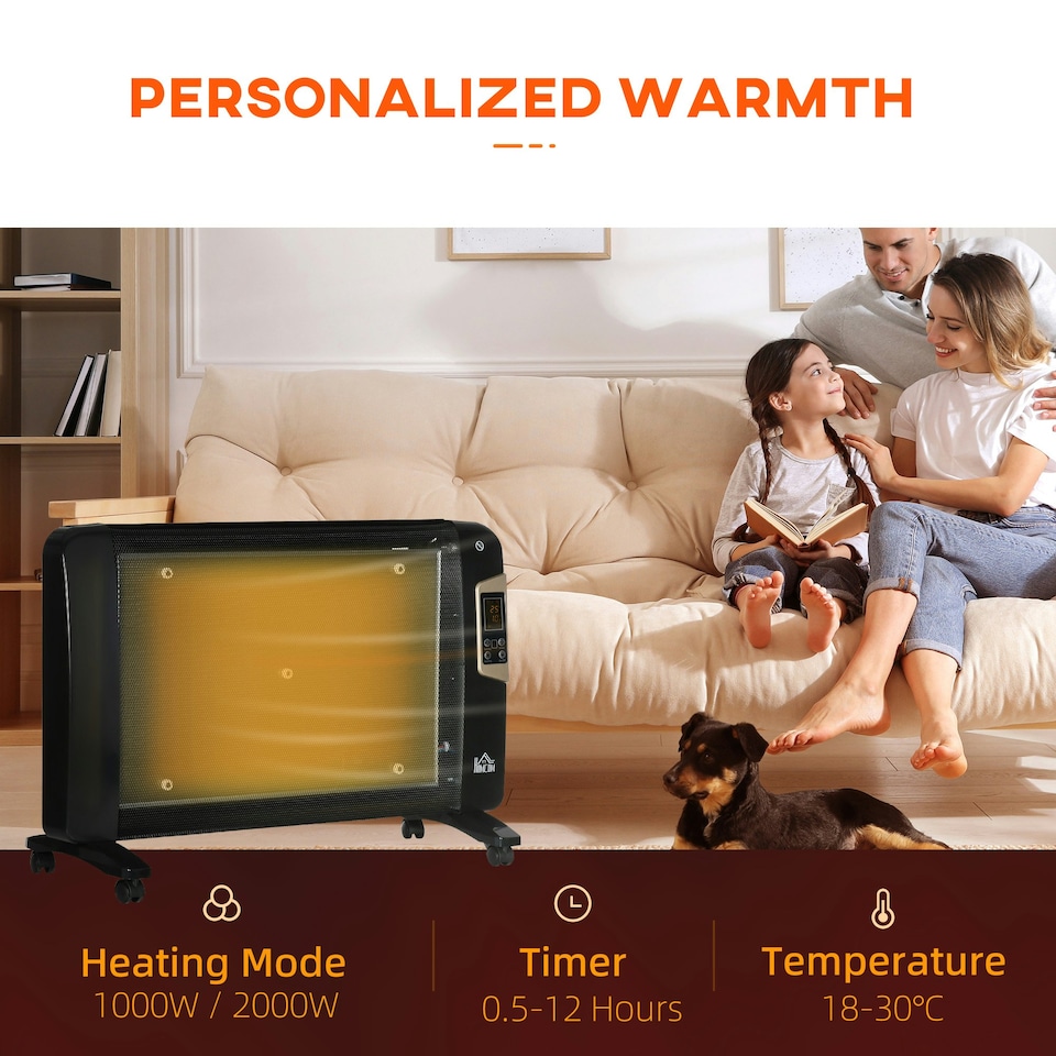 image 1 of HOMCOM Mica Electric Space Heater, Portable Heater, 2 Heat Settings, Black