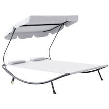 Outsunny Garden Double Hammock Sun Lounger Day Bed Canopy 2 Pillows w/ Stand New