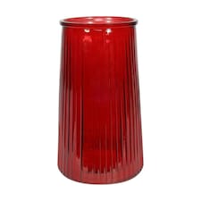 Red Glass Ribbed Graduated Vase 21.5cm