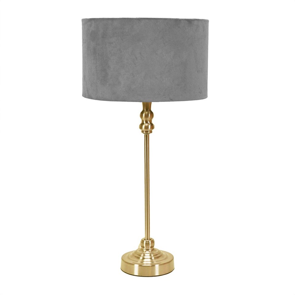 image 1 of ValueLights Maggie Gold Candlestick Table Lamp Grey Velvet Shade | Gold