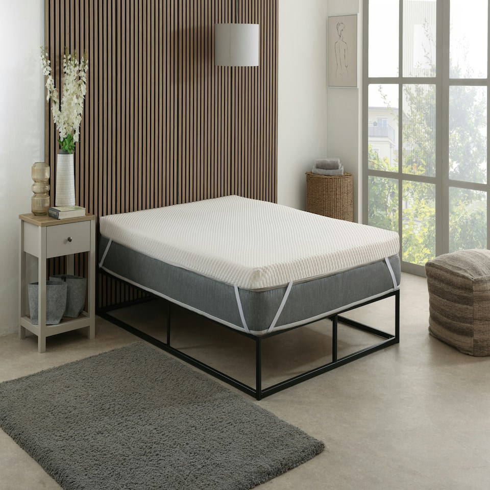 image 1 of Cool Quilted Memory Foam Mattress Topper - 2" Deep, Pressure-Relieving Support White | 1 Inch Thickness | Double