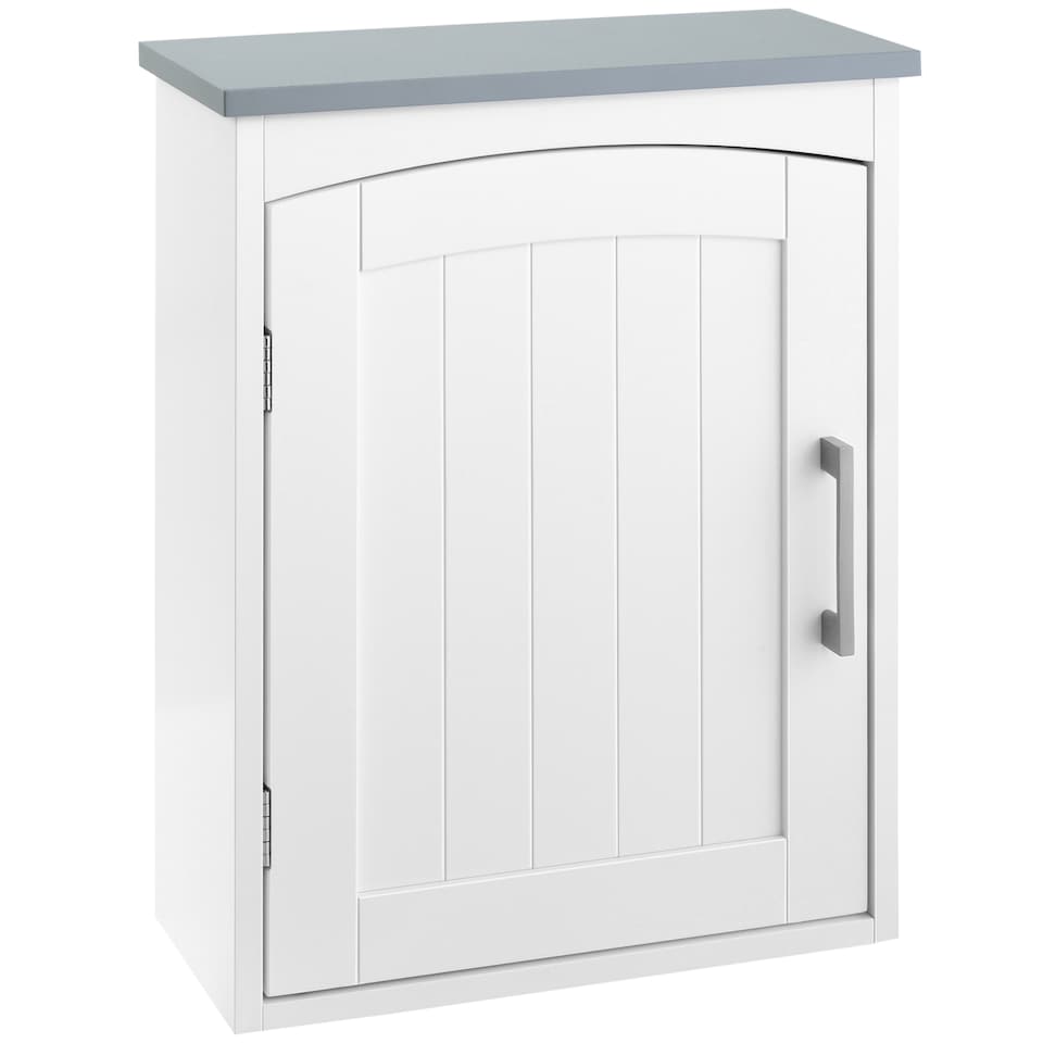 image 1 of kleankin Bathroom Cabinet Wall Mounted, Modern Bathroom Wall Cabinet with Arched Door and Adjustable Shelf, Bathroom Storage Cabinet, Light Grey and White | Grey | Light Grey and White