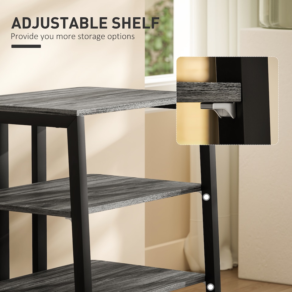 image 1 of HOMCOM HiFi Stand, 4-Tier Media Storage Shelf with Adjustable Shelves, Power Strip Rack for Router, Record Player, Printer, Industrial TV Stand for up to 28 Inch TVs, Dark Grey | Grey | 1