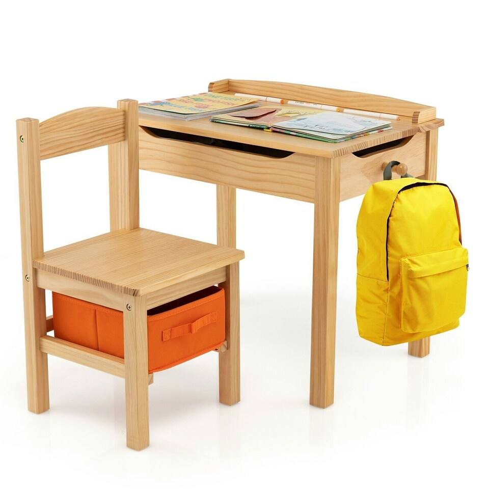 image 1 of COSTWAY Kids Table and Chair Activity Table Set Natural | Multi