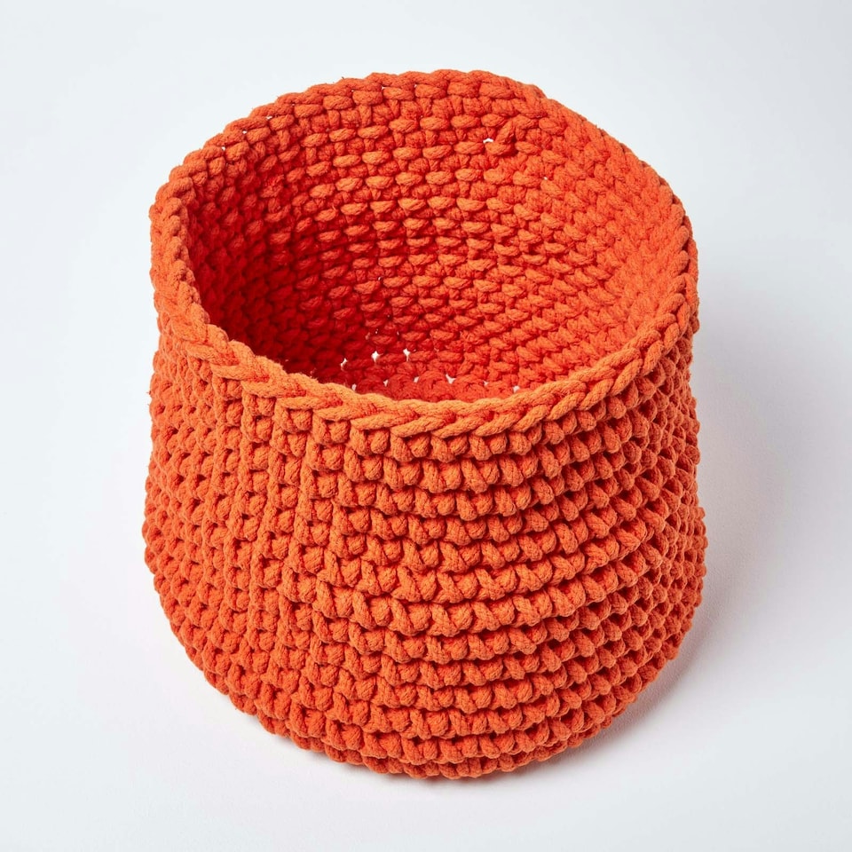 image 1 of Homescapes Burnt Orange Cotton Knitted Round Storage Basket - 42 x 37 cm Orange | L