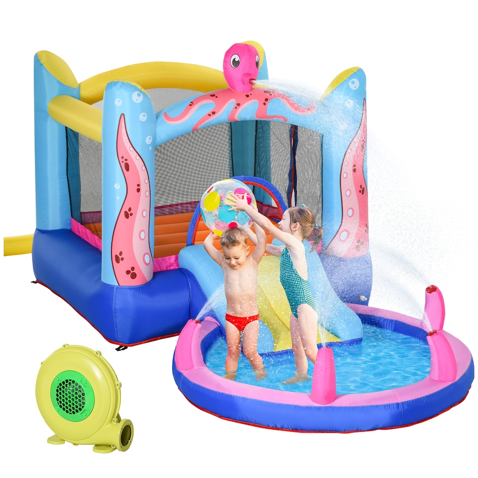 image 1 of Outsunny Bouncy Castle w Slide Water Pool Trampoline, Blower 3.6 x 1.75 x 1.8m