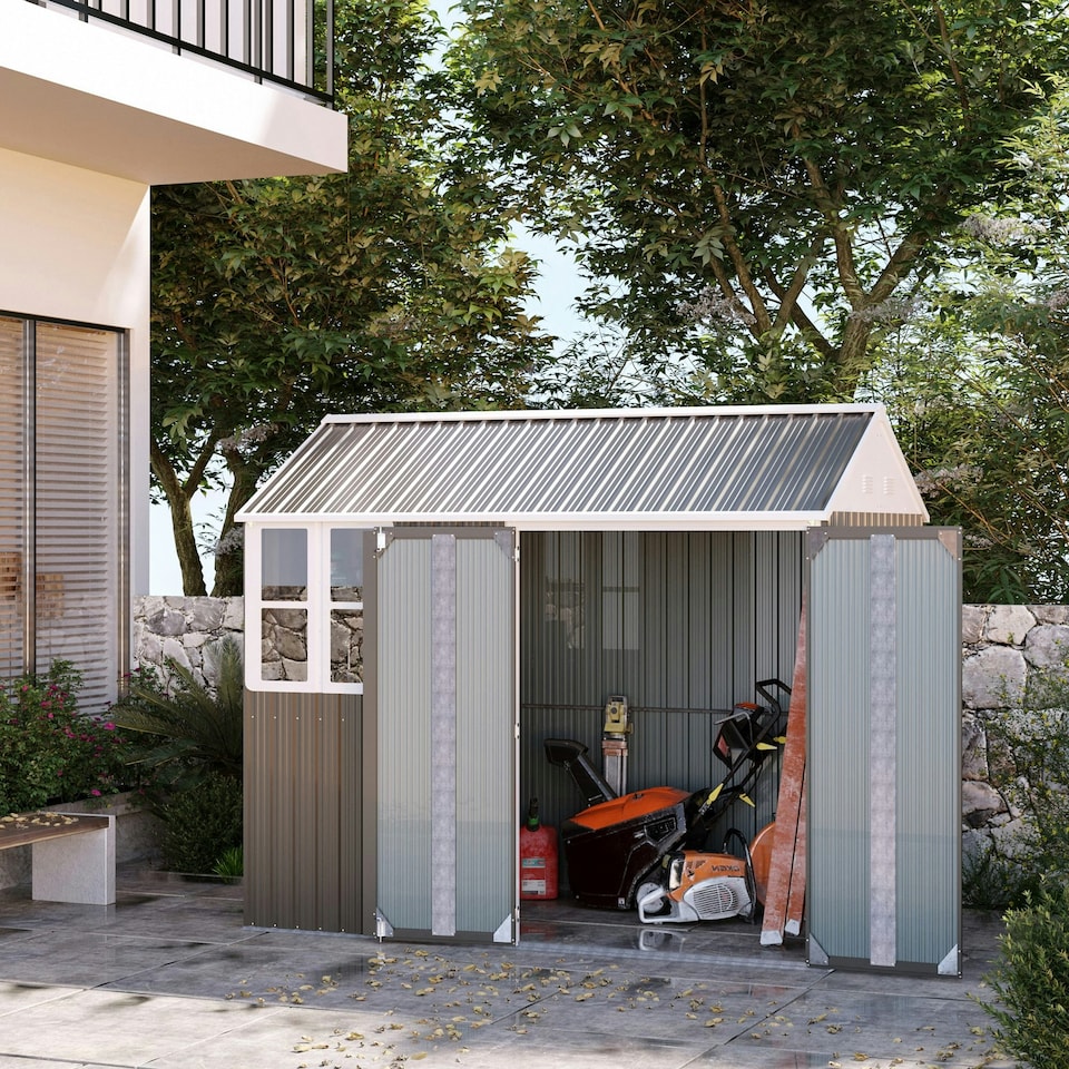 image 1 of Outsunny 8 x 6ft Metal Garden Shed Outdoor Storage Shed with  Doors Window